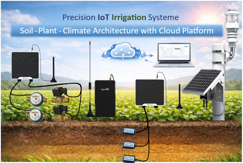 Kit IoT de riego de precisión con estación meteorológica, sensores de humedad del suelo y dashboard en la nube